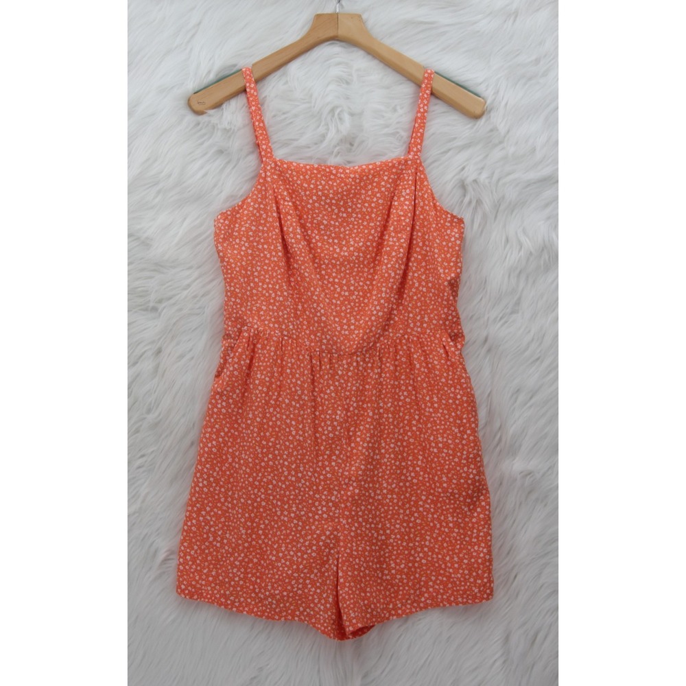 Old Navy Women's Spaghetti Strap Romper Orange White Floral M Cottagecore Adjust